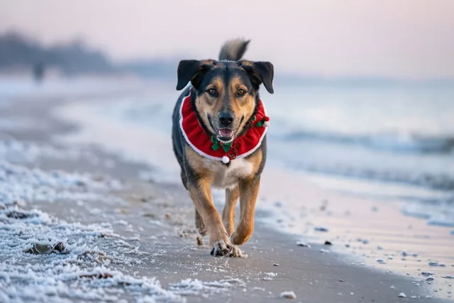 Een hond brengt kerstgroeten