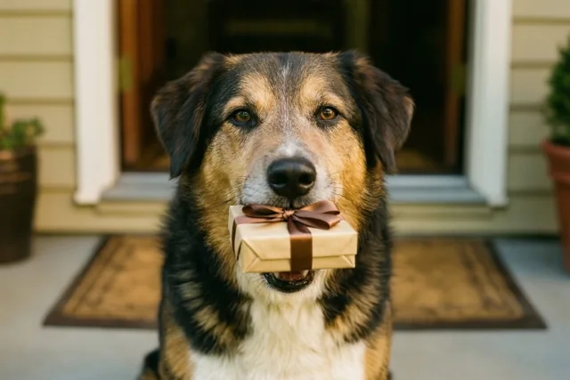 Een hond brengt je dankjewel