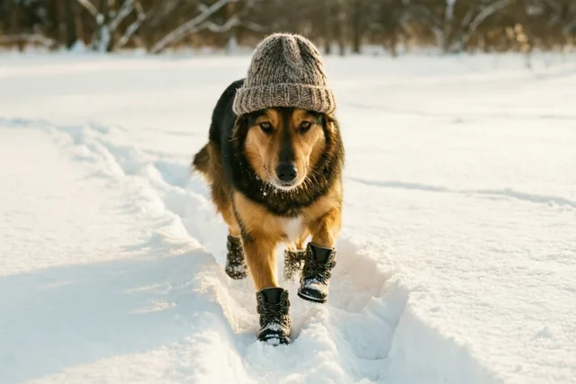 Een hond op wintervoeten