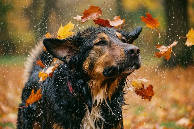 Herfstdouche van de hond