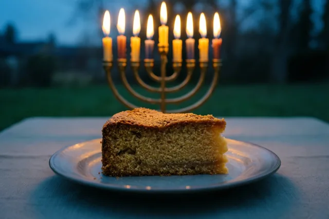 Chanoeka met cake in de schemering