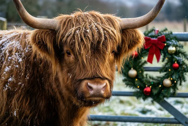 Ruige hooglander, warme kerstgroet