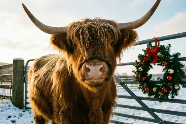 Een hooglander in kerstsfeer