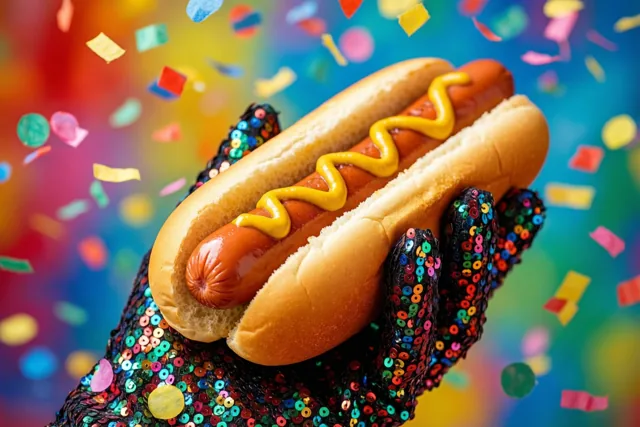 Een hotdog tussen de feestkleuren