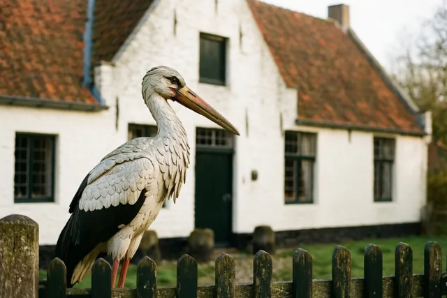 De ooievaar op het hoevehek
