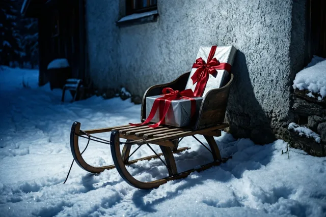 Kerstpakjes op de oude slee