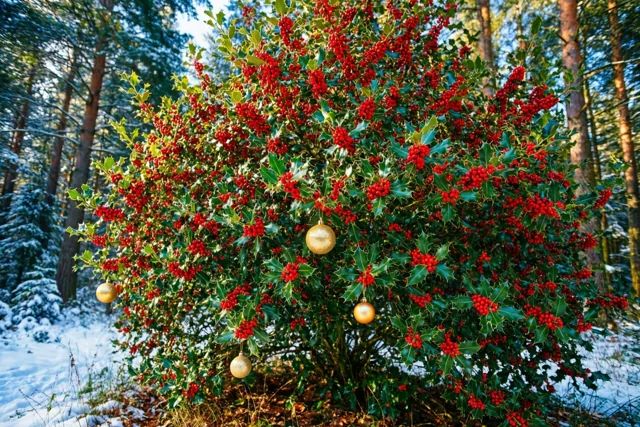 Gouden kerst tussen de bessen