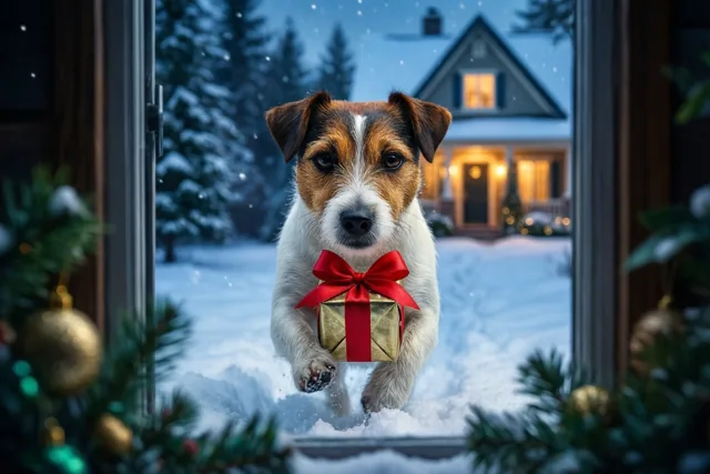 De hond brengt Kerst mee