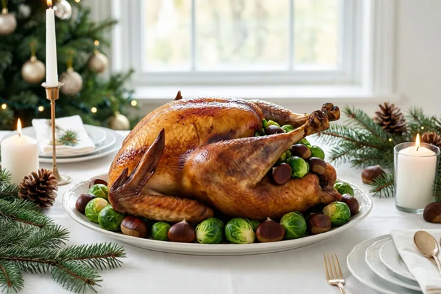 Kalkoen op de kersttafel