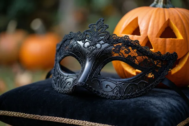 Halloween achter zwart kant