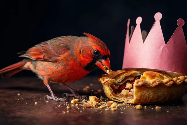 Een kardinaalvogel bij de koningskroon