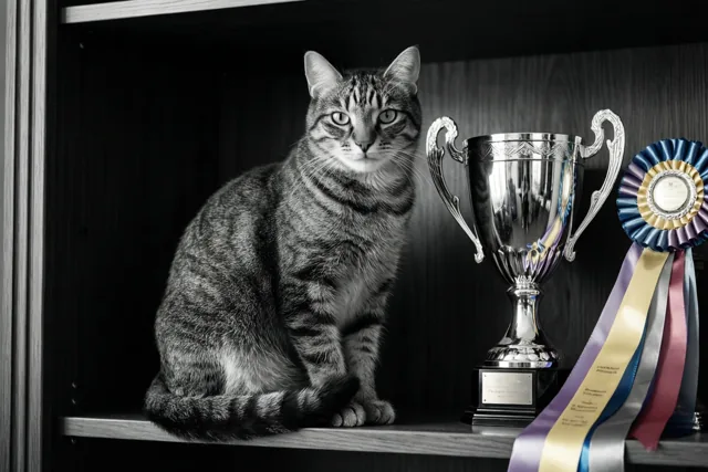 Een trotse kat feliciteert je