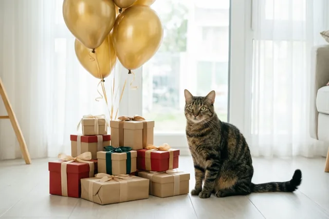 De kat viert mee