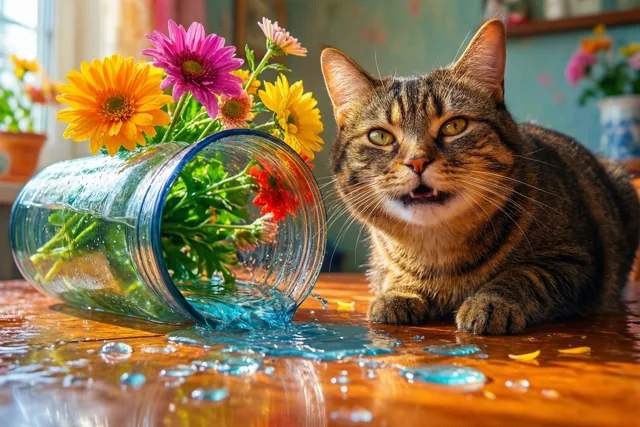 Een omgevallen vaas, een kattensorry