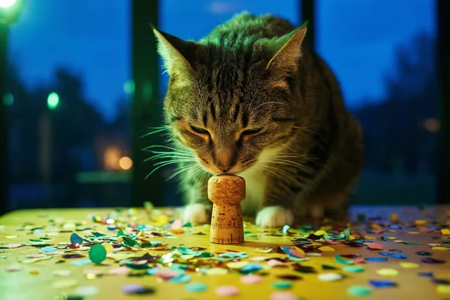 De kat keurt het feestje