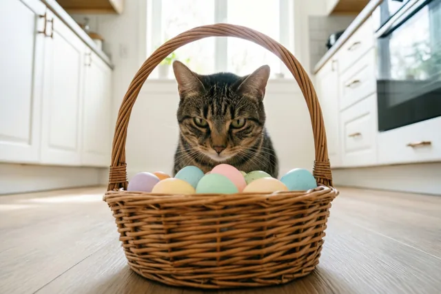 Zonnige paasgroetjes met een kat