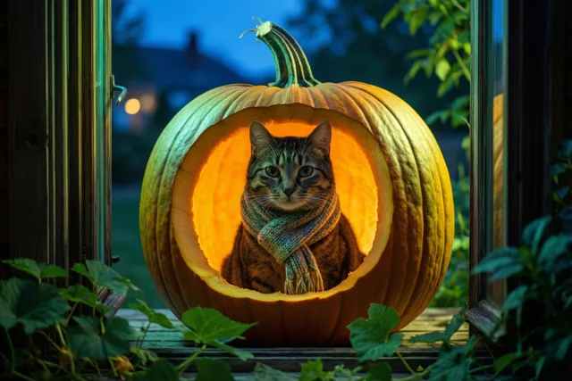 Een kat als herfstlichtje