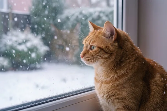Een winterdag voor de poes