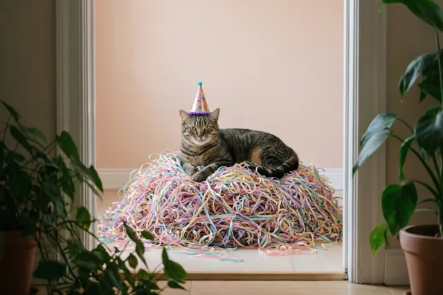 De kat ontvangt het nieuwe jaar