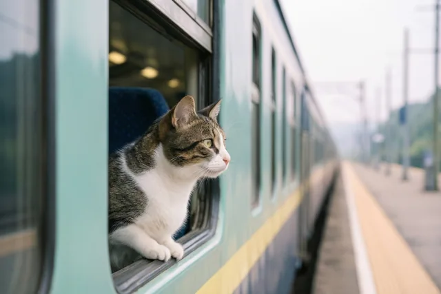 Poes neemt de trein