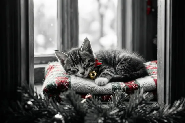 Kerstpauze voor een klein katje