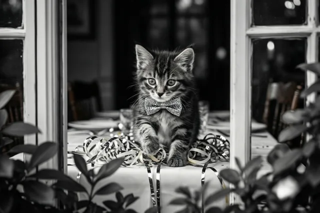 Een stijlvolle kattenwens voor nieuwjaar