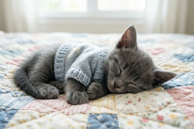 Een poesje in babykleertjes