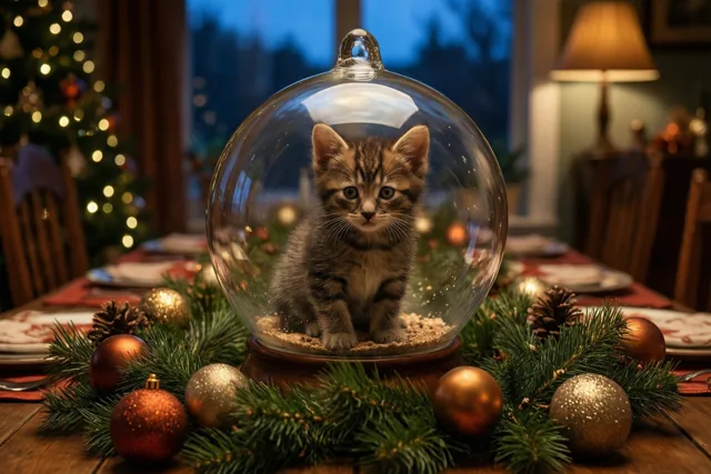 Een kerstbal met snorharen
