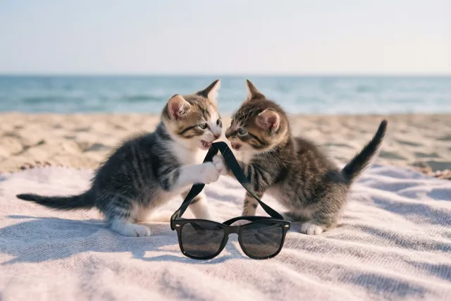 Kleine strandgasten met kattenstreken