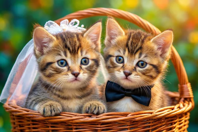 Een kattenkoppel in het huwelijksbootje