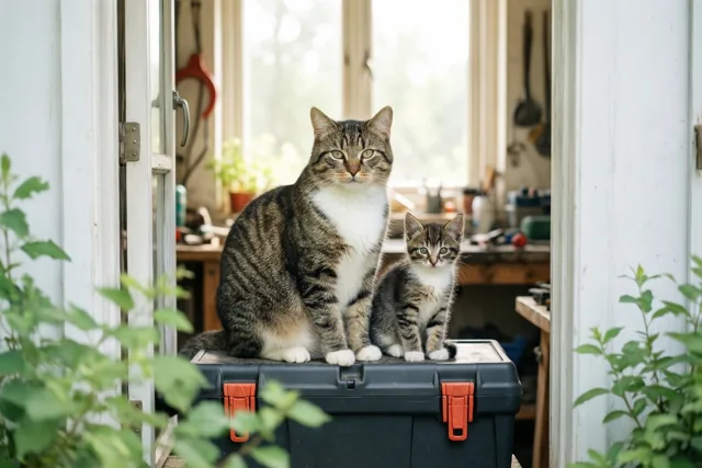 Papa kater in de werkplaats