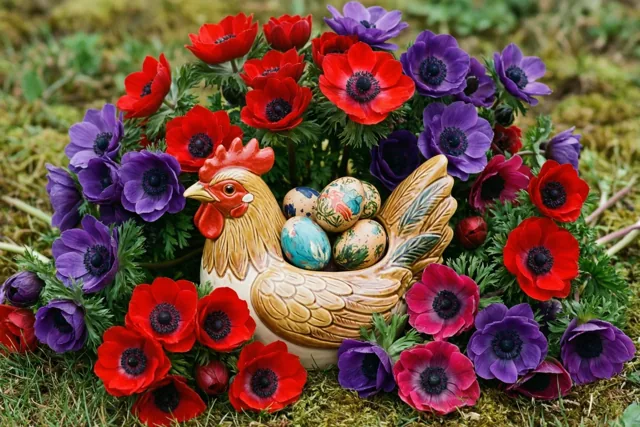 Paaspret tussen de anemonen