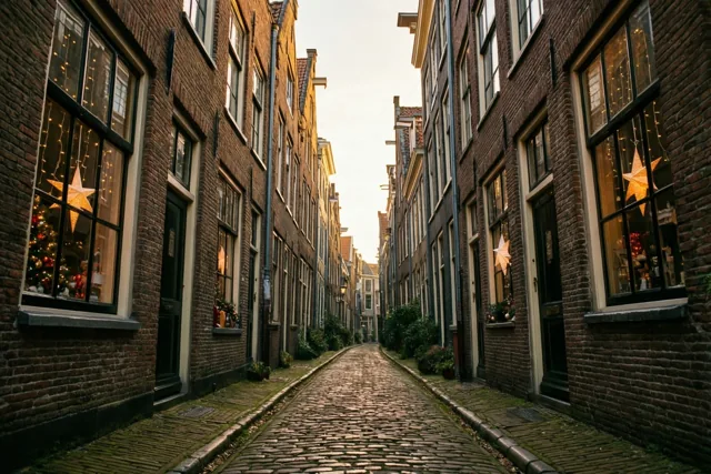 Kerststerren in het steegje