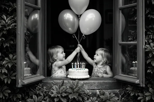 Kleine feestvierders aan het raam