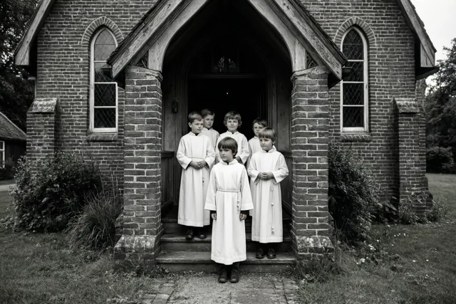 Communie aan het oude kerkportaal