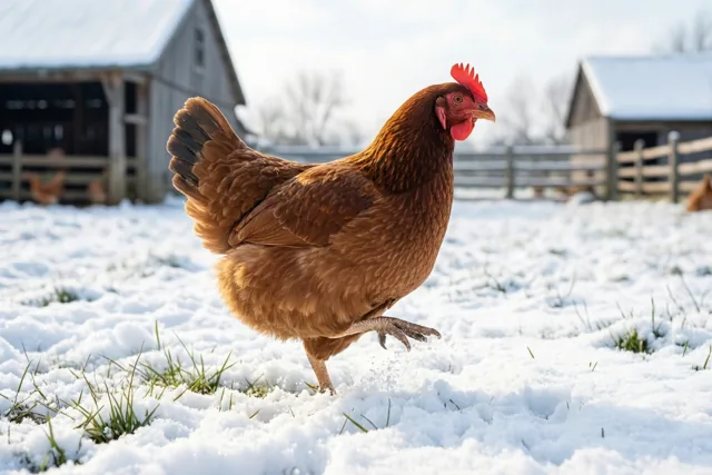 Voorzichtig door de sneeuw, kipje