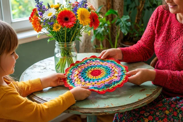 Mama, samen rond haakwerk van toen