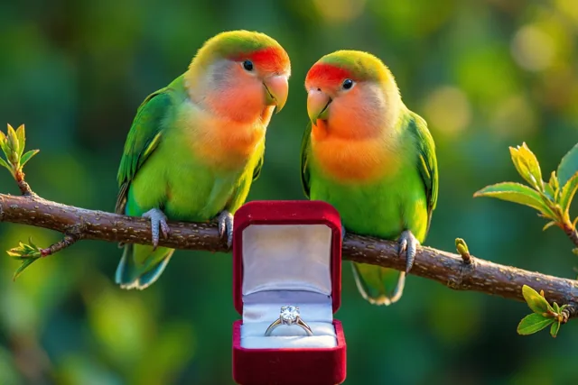 Twee vogeltjes, samen verloofd
