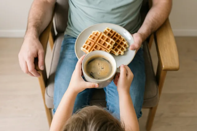 Wafels en koffie voor papa