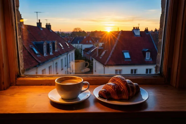 Ochtendzon bij koffie en chocolade