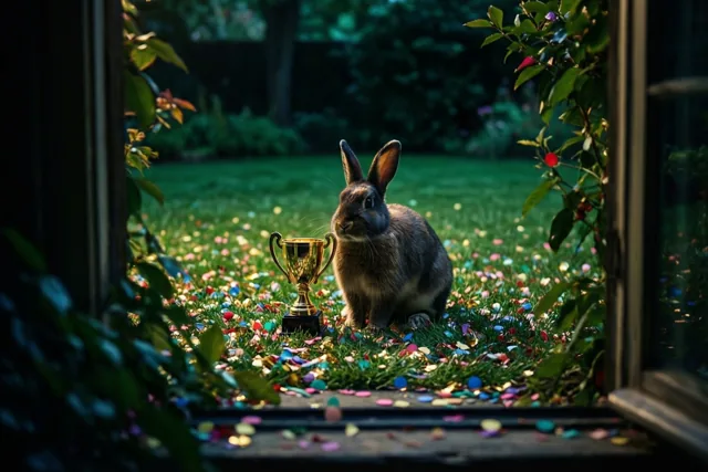 Konijnenfeest achter het raam