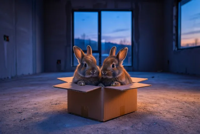 Samen knus tussen de verhuisdozen