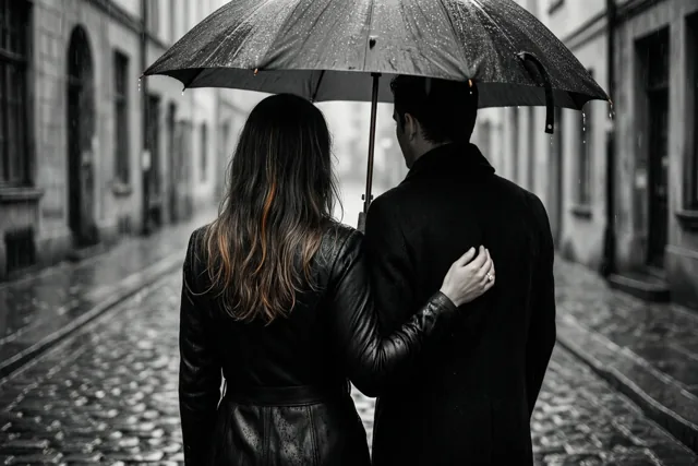 Met twee door de regen