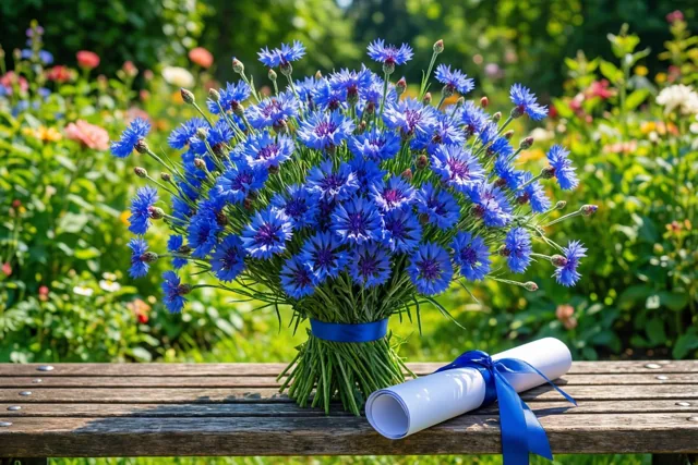 Een blauw boeket voor je diploma