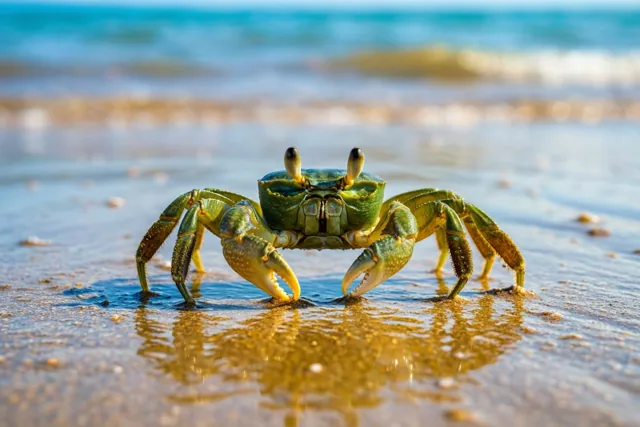 Een strandkrab komt groeten