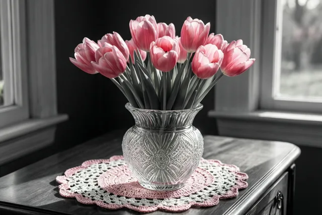 Lentetulpen op grootmoeders kast