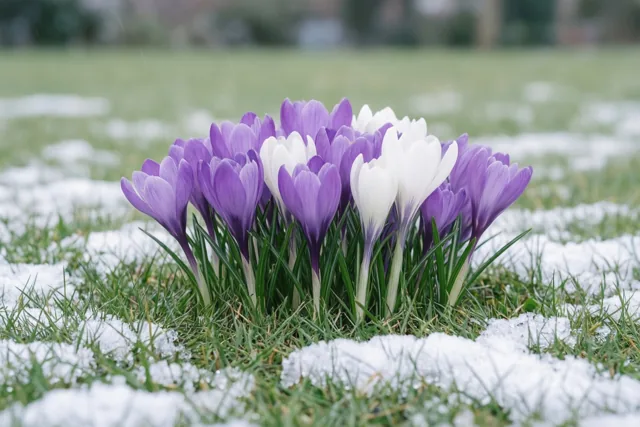 Krokussen zwaaien de winter uit