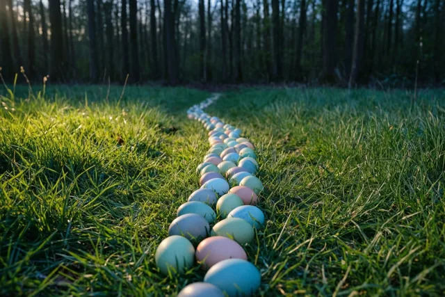 Een gouden paasspoor door het gras