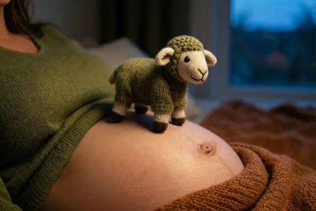 Kleine knuffel op een babybuik