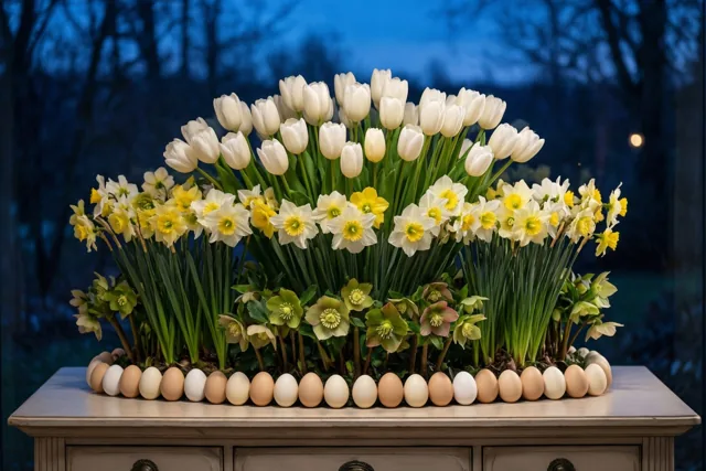 Paasbloemen in de schemering